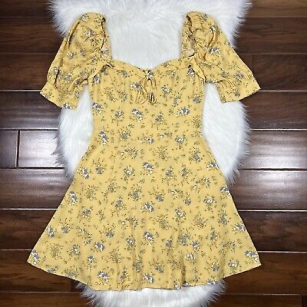 Reformation Yellow Floral Mini Dress